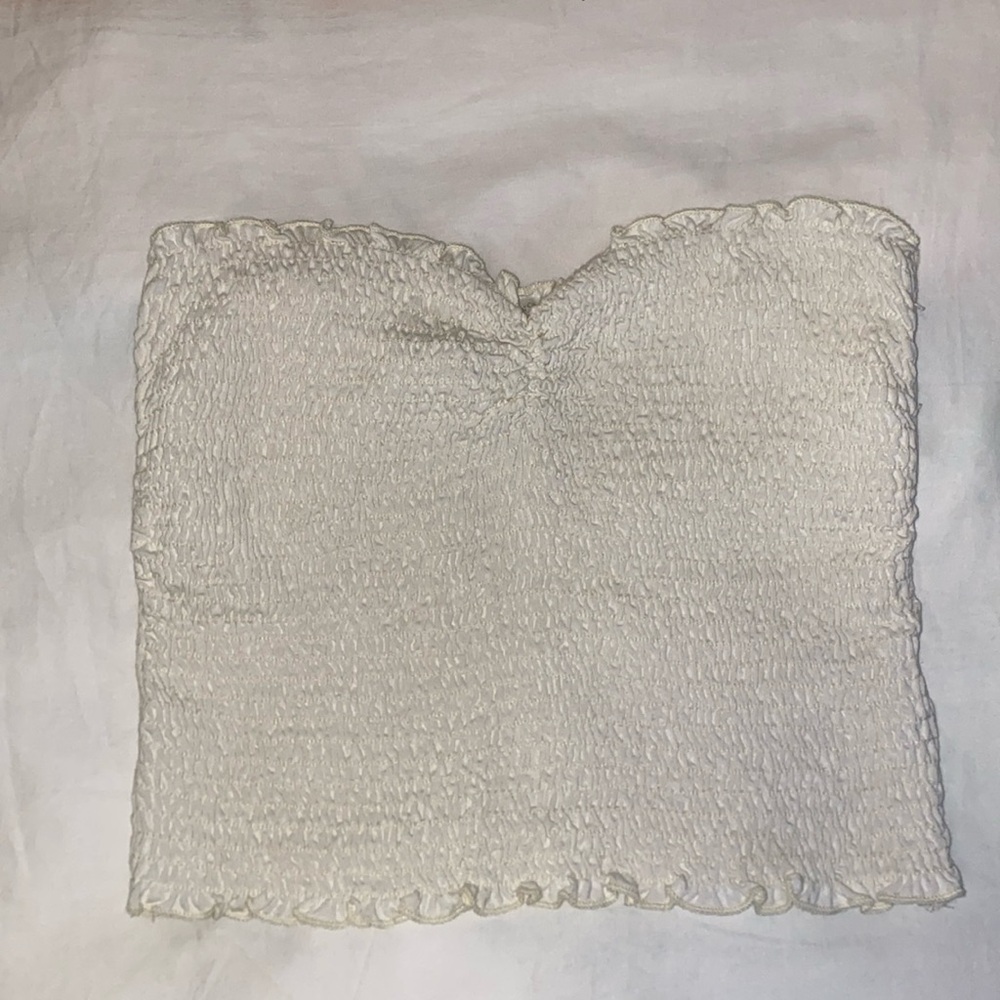Urban Outfitters White Smocked Cropped Tube Top